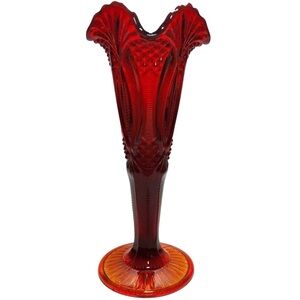 Vintage Viking Glass Vase Ruby Red & Amberina with Cadmium Glow